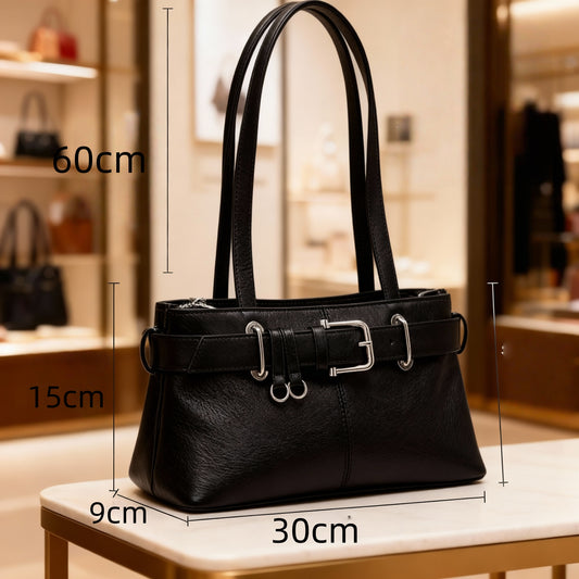 2025 Tote bag with retro texture, casual versatile belt buckle, shoulder bag, niche design, European and American commuting bag