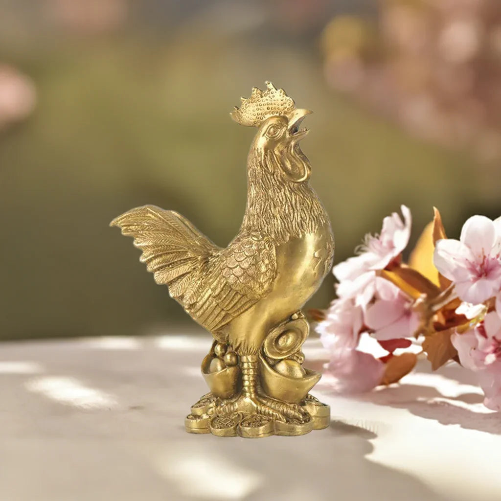 Patung Patung Ayam Ayam Tembaga 1Pc Hiasan Fengshui Bertuah Cina Untuk Kedai Rumah Pejabat Dekorasi Desktop Kraf Tangan