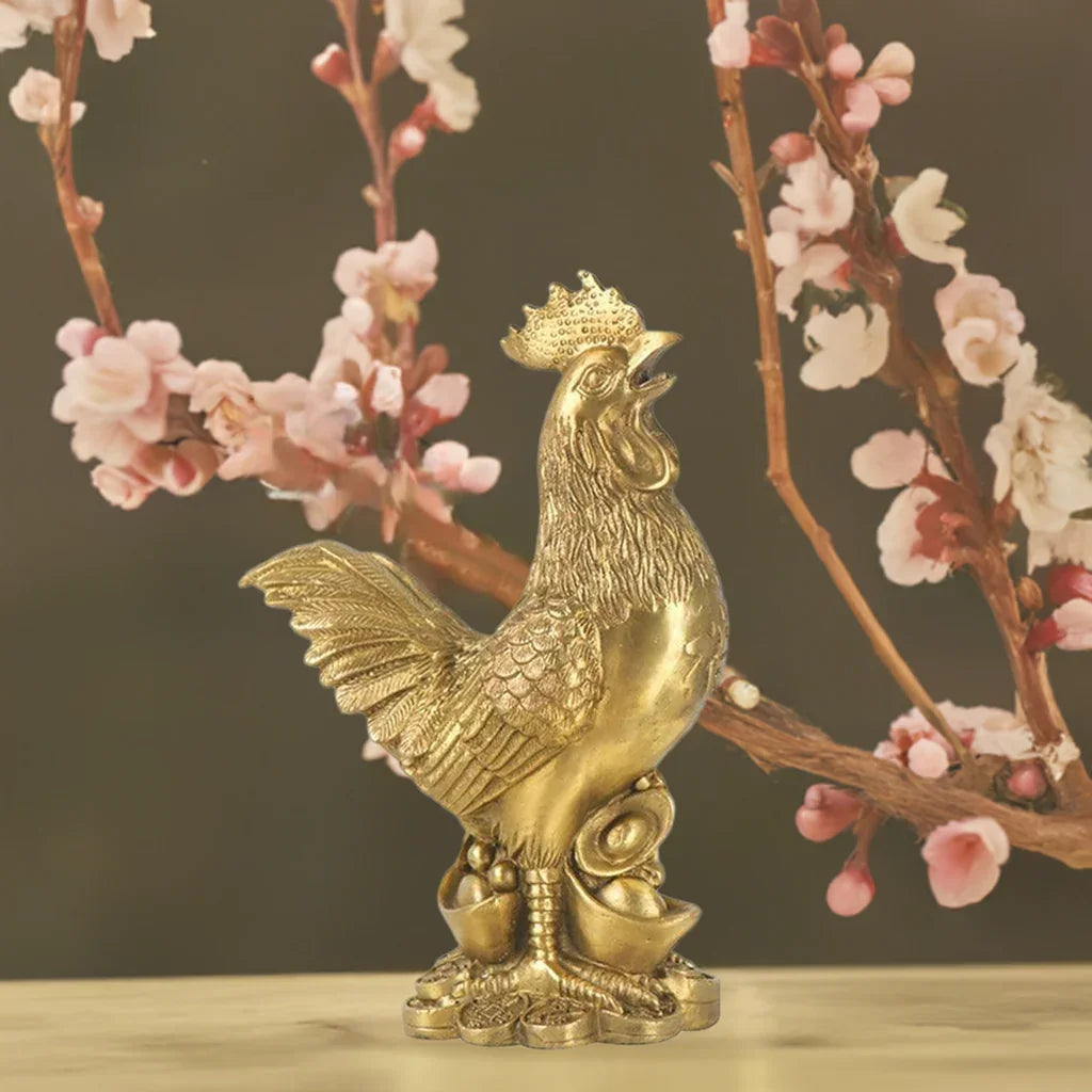Patung Patung Ayam Ayam Tembaga 1Pc Hiasan Fengshui Bertuah Cina Untuk Kedai Rumah Pejabat Dekorasi Desktop Kraf Tangan
