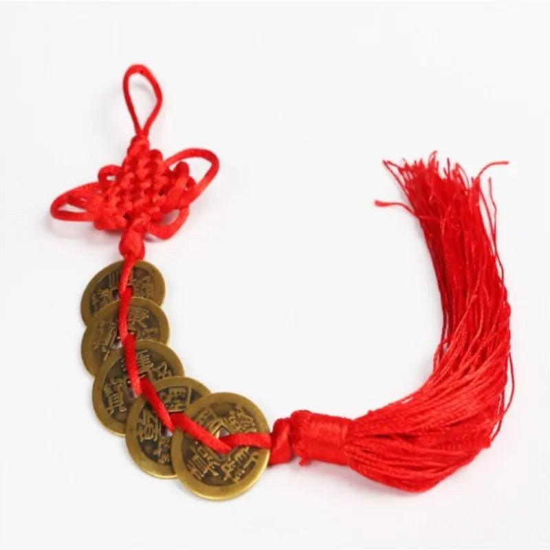 1PC Chinese Feng Shui Coins with Handmade Red Enless Knot Home Decor Hanging Decoration Lucky Ornaments for Car Wealth Success
