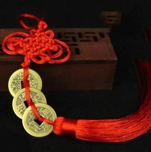 3 coins 1PC Chinese Feng Shui Coins with Handmade Red Enless Knot Home Decor Hanging Decoration Lucky Ornaments for Car Wealth Success