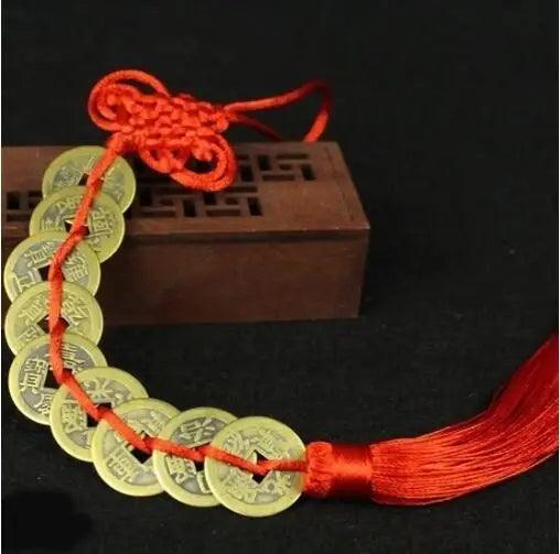 9 coins 1PC Chinese Feng Shui Coins with Handmade Red Enless Knot Home Decor Hanging Decoration Lucky Ornaments for Car Wealth Success