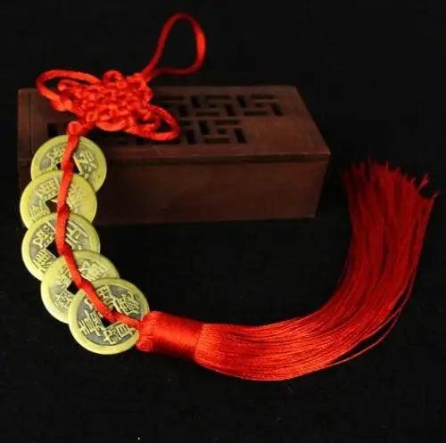 5 coins 1PC Chinese Feng Shui Coins with Handmade Red Enless Knot Home Decor Hanging Decoration Lucky Ornaments for Car Wealth Success