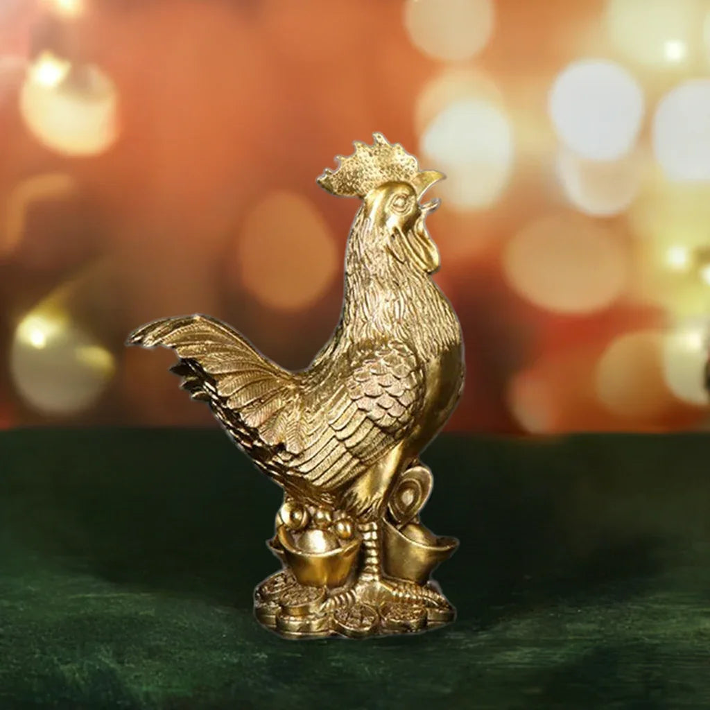 Patung Patung Ayam Ayam Tembaga 1Pc Hiasan Fengshui Bertuah Cina Untuk Kedai Rumah Pejabat Dekorasi Desktop Kraf Tangan