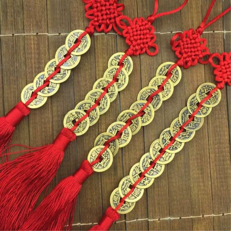 1PC Chinese Feng Shui Coins with Handmade Red Enless Knot Home Decor Hanging Decoration Lucky Ornaments for Car Wealth Success