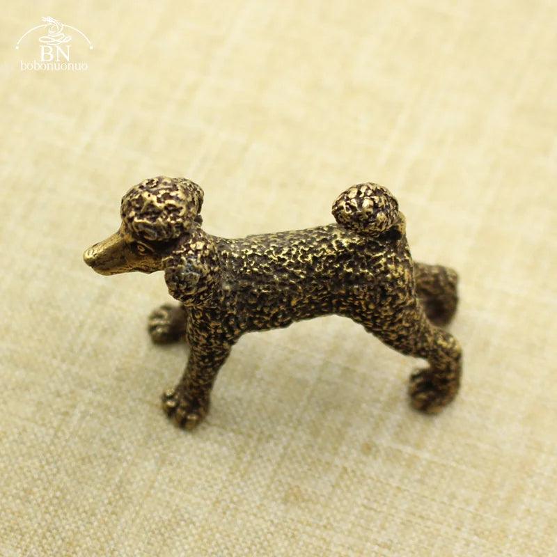 Top view of Pure Copper Feng Shui Dog Statue Lucky Poodle Figurine with detailed texture, perfect for home and garden decor.