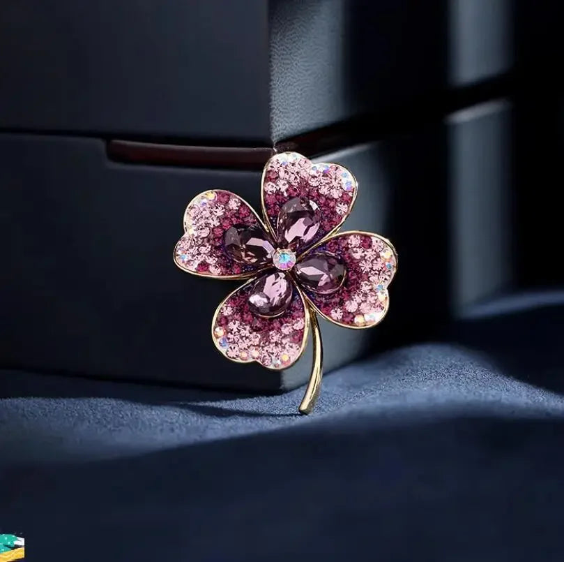 Feng Shui Crystal Brooch – Floral Pin for Good Luck, Prosperity & Style SD1003