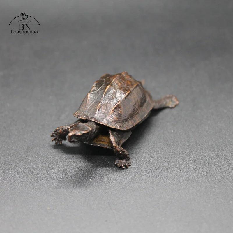 Front angle of the copper turtle statue, ideal as a Feng Shui dragon-turtle ornament for antique Chinese home and office decoration.