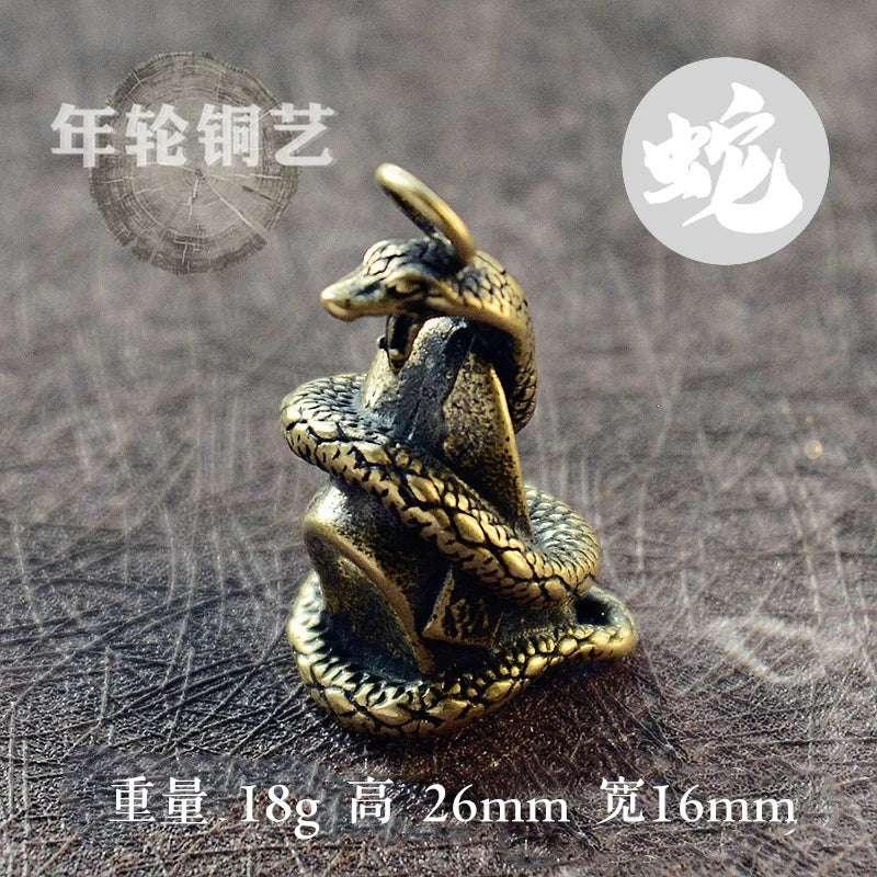 Snake 12 Zodiac Signs Animal Feng Shui Vintage Decoration Brass Stereoscopic Dragon Statue Wealth Prosperity Chinese Style Pendant