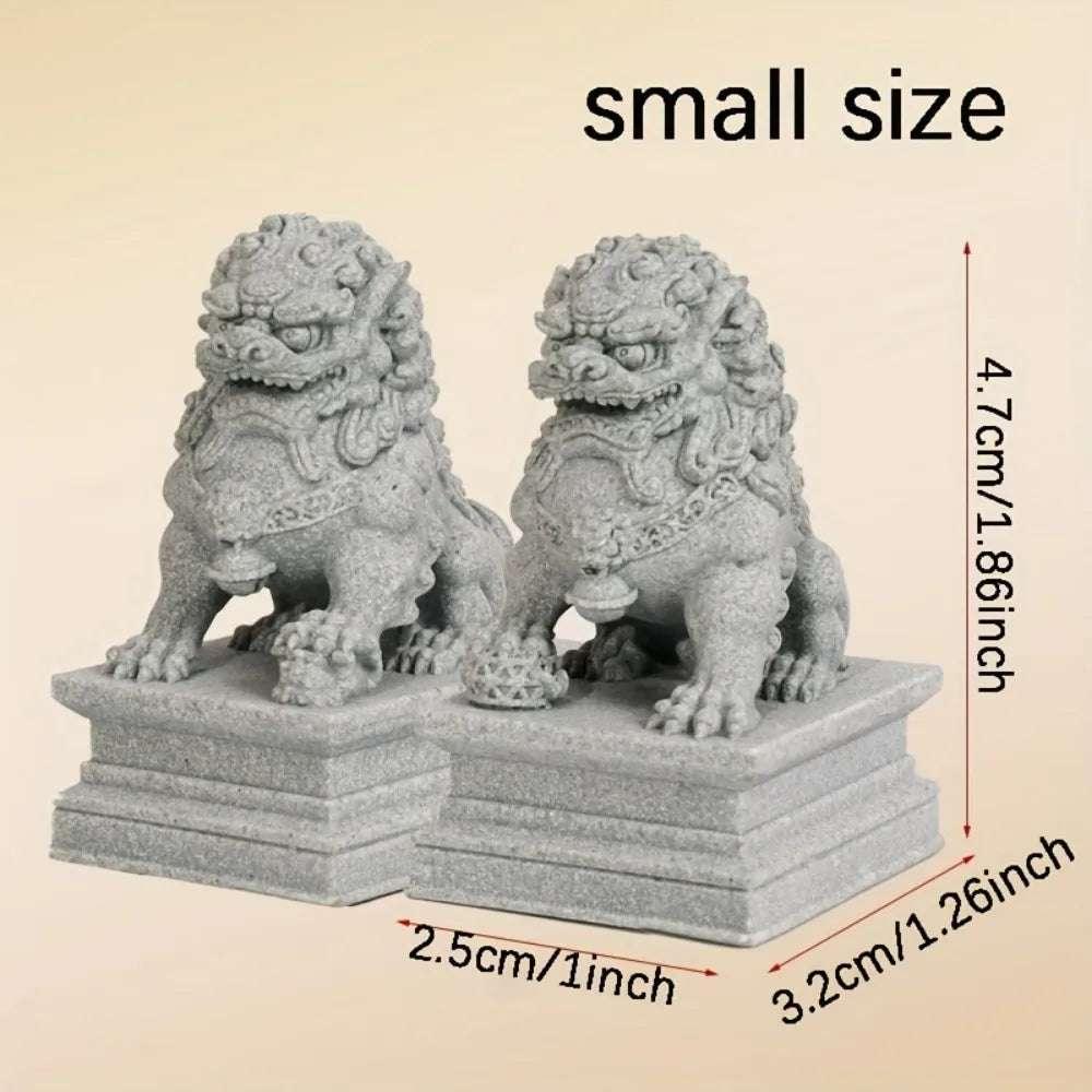 Small Size (2Pcs) FU Foo Dogs Pair Guardian Lion Statues Chinese Feng Shui Decorative Figurines Home Living Room Bar Cafe Decor Desk Ornament