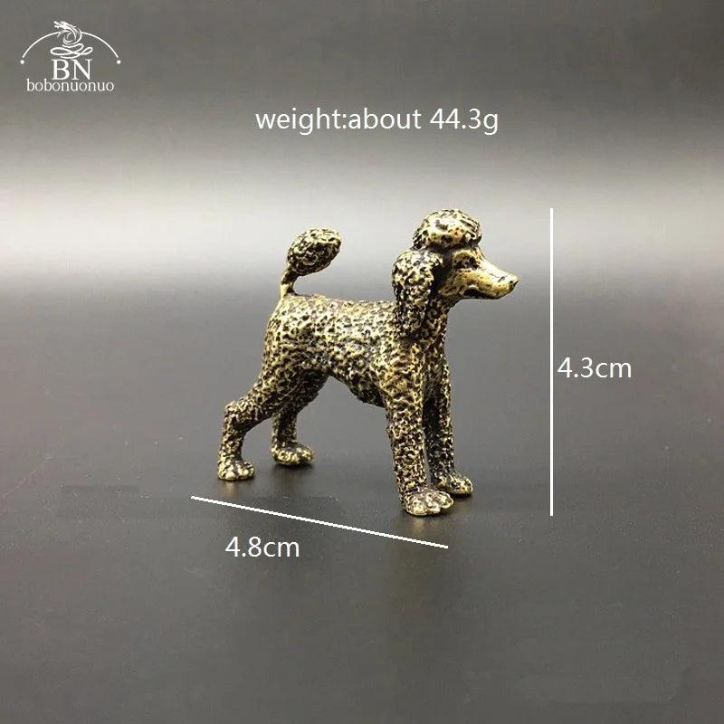 Pure Copper Feng Shui Dog Statue Lucky Poodle Figurine with dimensions and weight, ideal for home desk or shelf decoration.