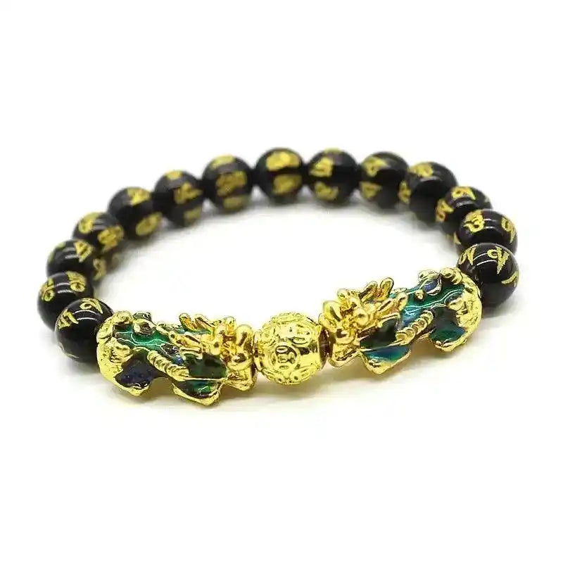 Feng Shui Obsidian Bead Bracelet Double Pixiu Wealth Luck Wristband for Men Women