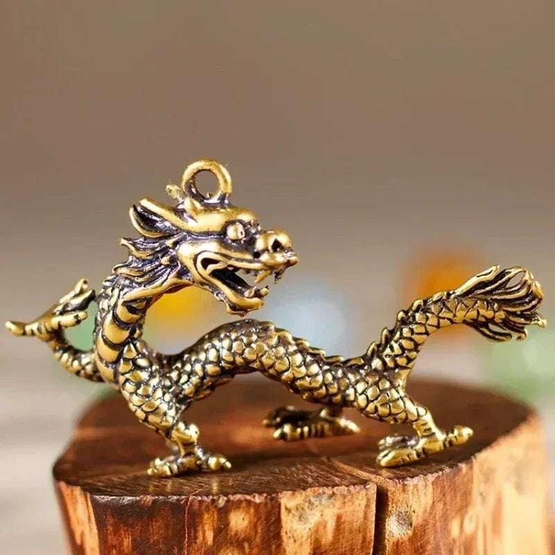 Dragon 12 Zodiac Signs Animal Feng Shui Vintage Decoration Brass Stereoscopic Dragon Statue Wealth Prosperity Chinese Style Pendant