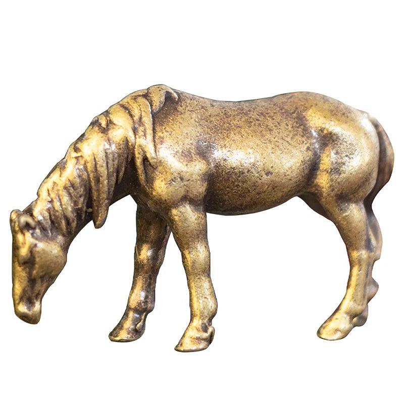 1pc Miniature Antique Brass Long Tail Horse Figurines Feng Shui Ornament Copper Zodiac Animal Mini Desktop Crafts Home Decor