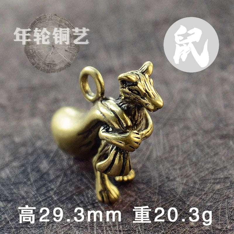 Rat 12 Zodiac Signs Animal Feng Shui Vintage Decoration Brass Stereoscopic Dragon Statue Wealth Prosperity Chinese Style Pendant
