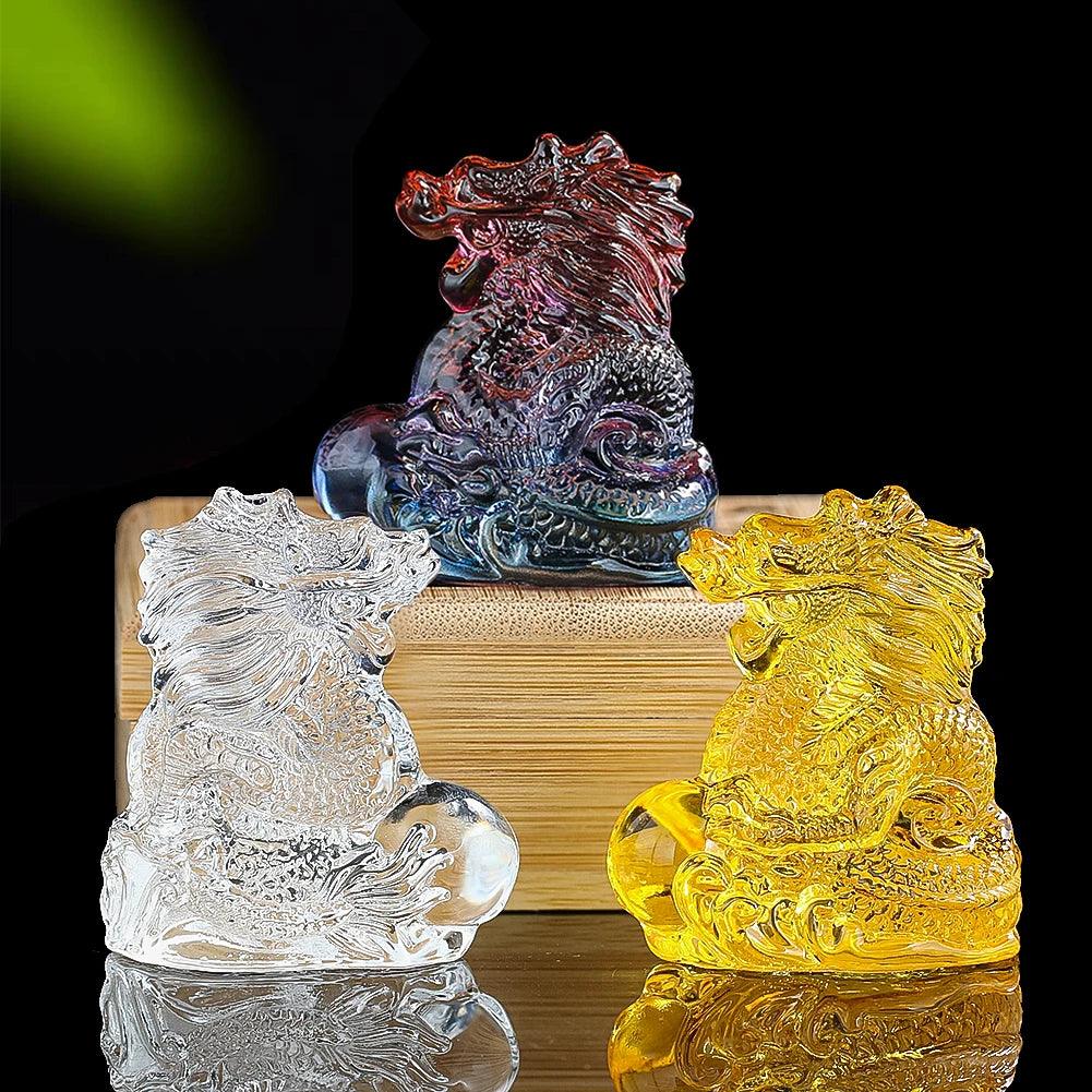 Chinese Crystal Dragon Figurine Ornaments Twelve Zodiac Loong Portraits Feng Shui Crafts Glass Art Shop Opening Gifts Room Decor