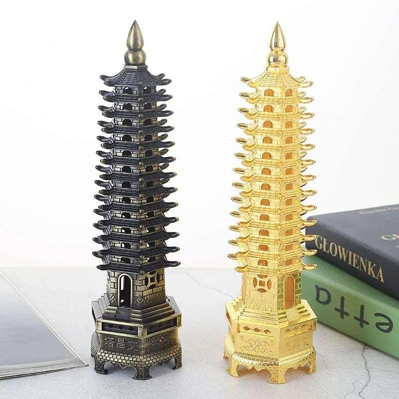 13/18CM Feng Shui 9-Levels Alloy 3D Model Chinese Wenchang Pagoda Tower Crafts Statue Souvenir Home Decoration Metal Handicraft