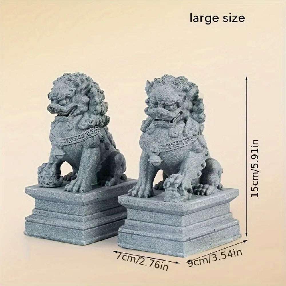 Large Size (2Pcs) FU Foo Dogs Pair Guardian Lion Statues Chinese Feng Shui Decorative Figurines Home Living Room Bar Cafe Decor Desk Ornament