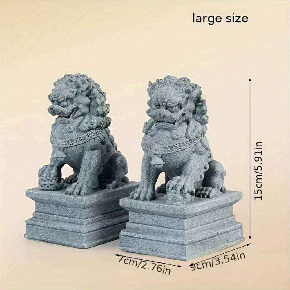 Fu Foo Dogs Pair Guardian Lion Statues Feng Shui Home Decor Chinese Figurines Large Size (2Pcs)
