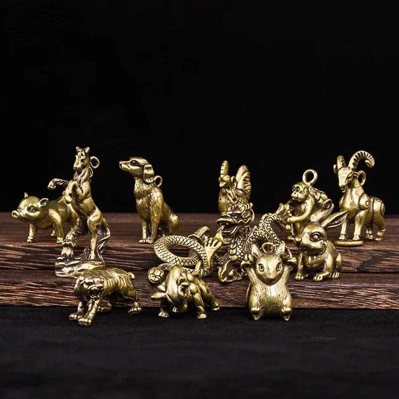 12 Zodiac Signs Animal Feng Shui Vintage Decoration Brass Stereoscopic Dragon Statue Wealth Prosperity Chinese Style Pendant