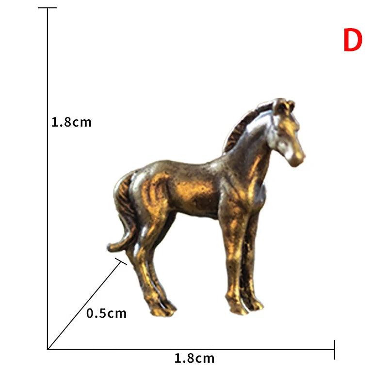 D 1pc Miniature Antique Brass Long Tail Horse Figurines Feng Shui Ornament Copper Zodiac Animal Mini Desktop Crafts Home Decor