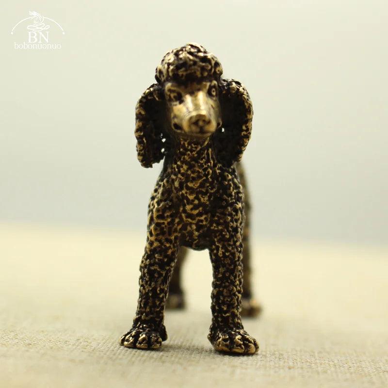 Front-facing Pure Copper Feng Shui Dog Statue Lucky Poodle Figurine showcasing intricate facial details for decorative display.