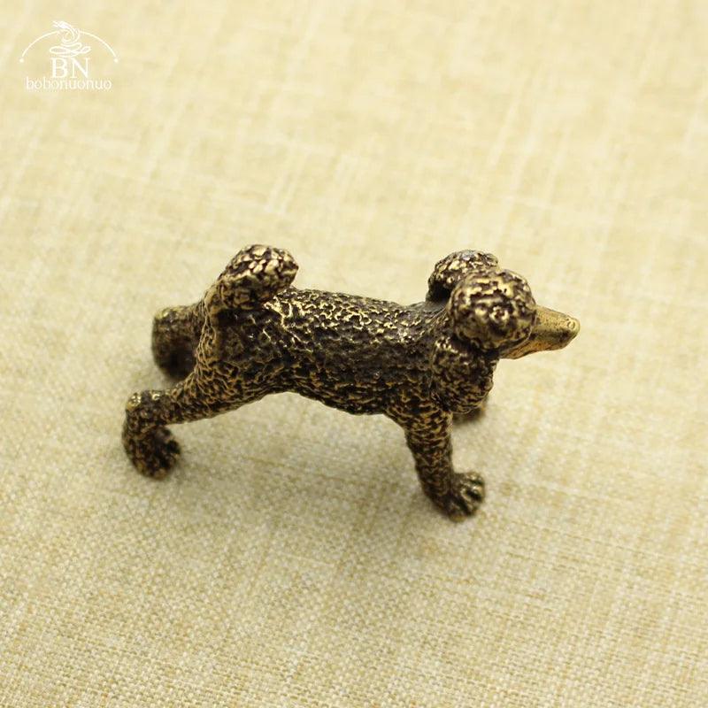 Angled top view of Pure Copper Feng Shui Dog Statue Lucky Poodle Figurine emphasizing its craftsmanship and realistic form.
