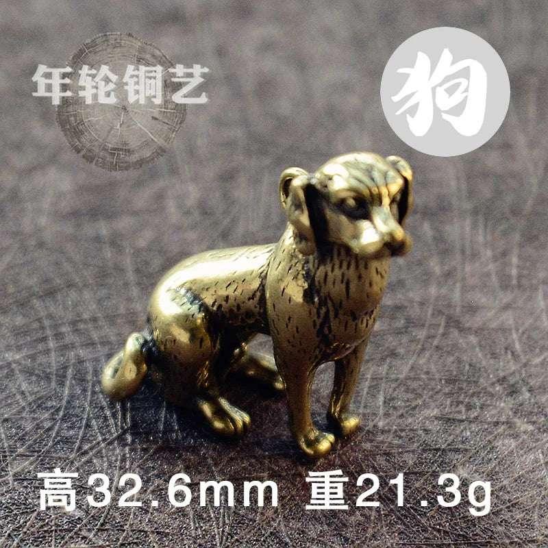 Dog 12 Zodiac Signs Animal Feng Shui Vintage Decoration Brass Stereoscopic Dragon Statue Wealth Prosperity Chinese Style Pendant
