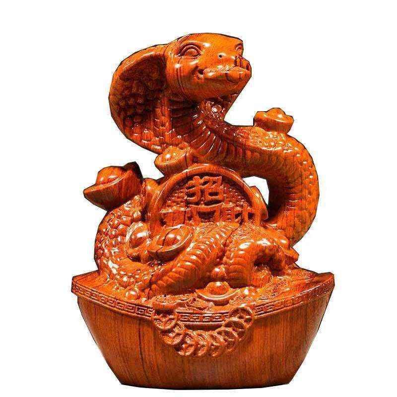 Wooden Carved Snake Figurine Feng Shui Ornament 2025 Year of the Snake Sculpture Decoration A1