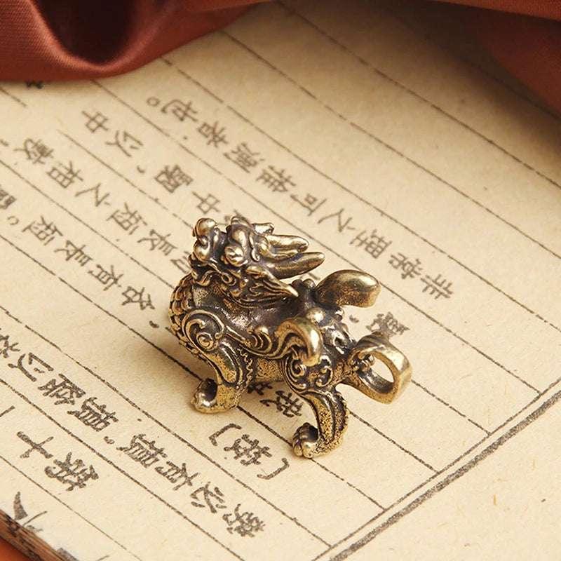 New 1PC Statue Figurine Wealth Brass Decor Prosperity Chinese Style Ornament Qilin Dragon Luck Animal Fengshui Vintage