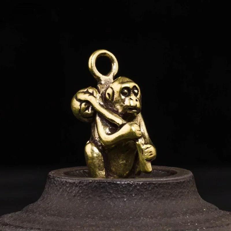 Monkey 12 Zodiac Signs Animal Feng Shui Vintage Decoration Brass Stereoscopic Dragon Statue Wealth Prosperity Chinese Style Pendant