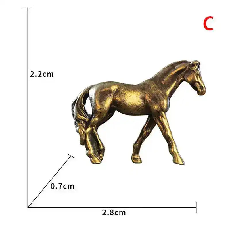 Mini Antique Brass Long Tail Horse Figurine Feng Shui Ornament Copper Zodiac Animal Home Decor C