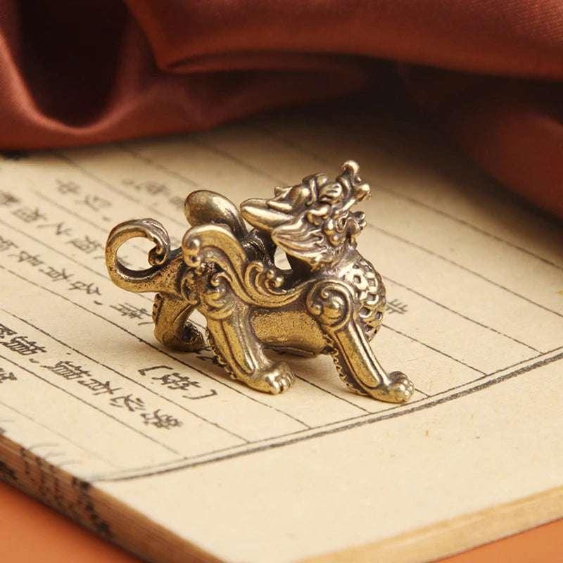 New 1PC Statue Figurine Wealth Brass Decor Prosperity Chinese Style Ornament Qilin Dragon Luck Animal Fengshui Vintage