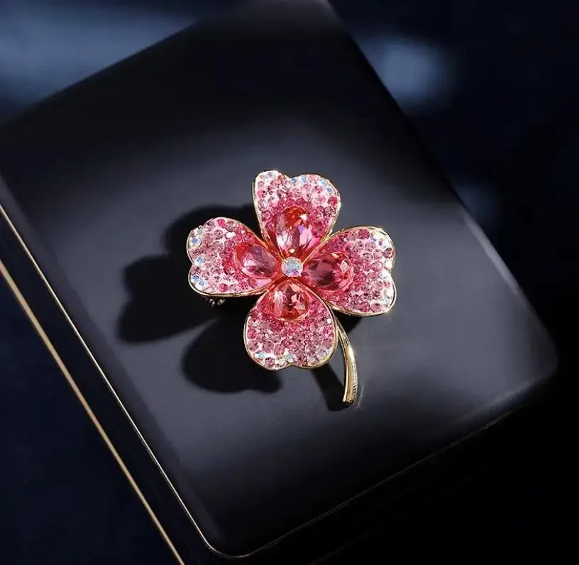 Feng Shui Crystal Brooch – Floral Pin for Good Luck, Prosperity & Style SD1004