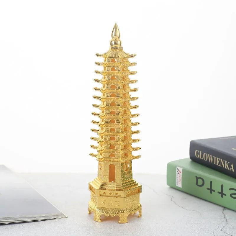 13/18CM Feng Shui 9-Levels Alloy 3D Model Chinese Wenchang Pagoda Tower Crafts Statue Souvenir Home Decoration Metal Handicraft
