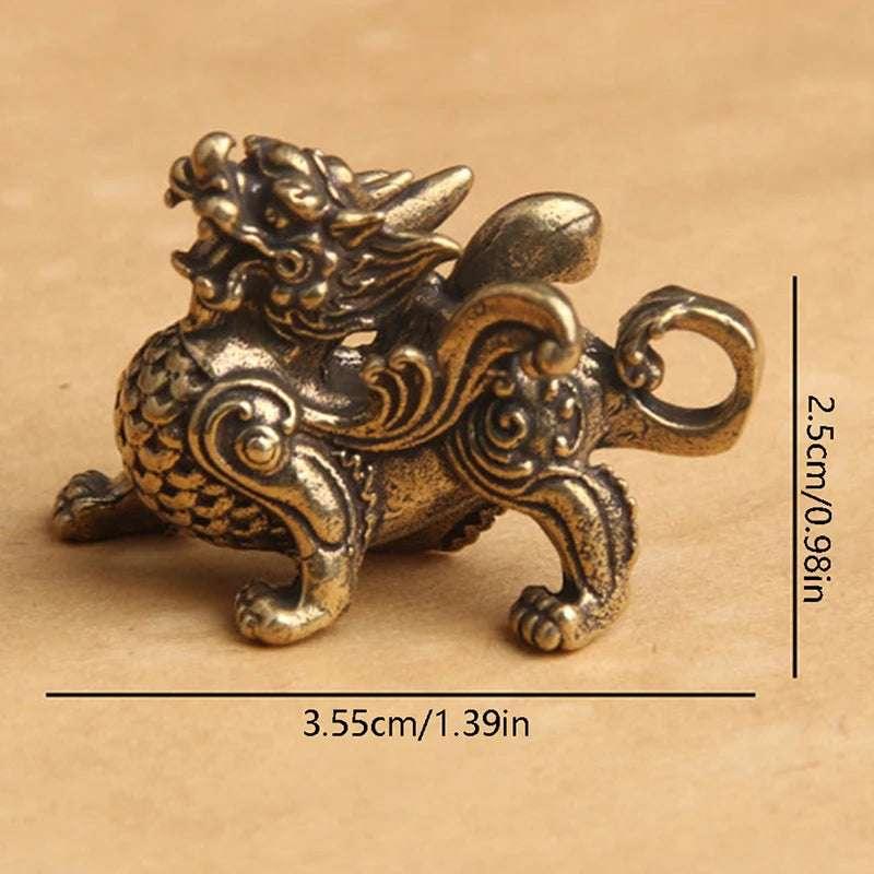 1PC New 1PC Statue Figurine Wealth Brass Decor Prosperity Chinese Style Ornament Qilin Dragon Luck Animal Fengshui Vintage