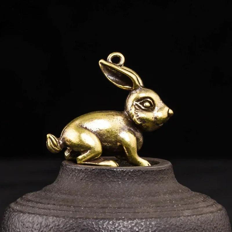 Rabbit 12 Zodiac Signs Animal Feng Shui Vintage Decoration Brass Stereoscopic Dragon Statue Wealth Prosperity Chinese Style Pendant
