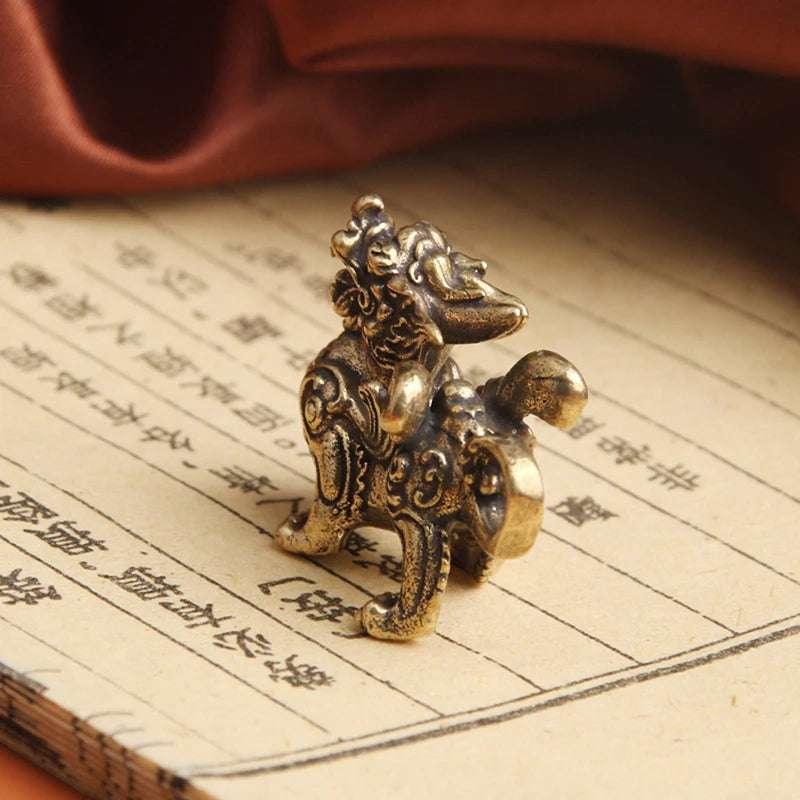 New 1PC Statue Figurine Wealth Brass Decor Prosperity Chinese Style Ornament Qilin Dragon Luck Animal Fengshui Vintage