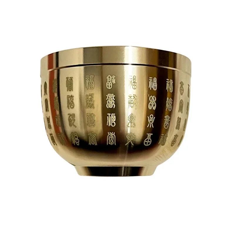 Caliber5.8cm Gold Feng Shui Hundred Blessings Bowl Fine Workmanship Meaningful Gifts Copper Materials Exquisite
