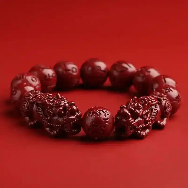 Feng Shui Pixiu Bracelet – Red Cinnabar Lucky Charm for Wealth & Protection B
