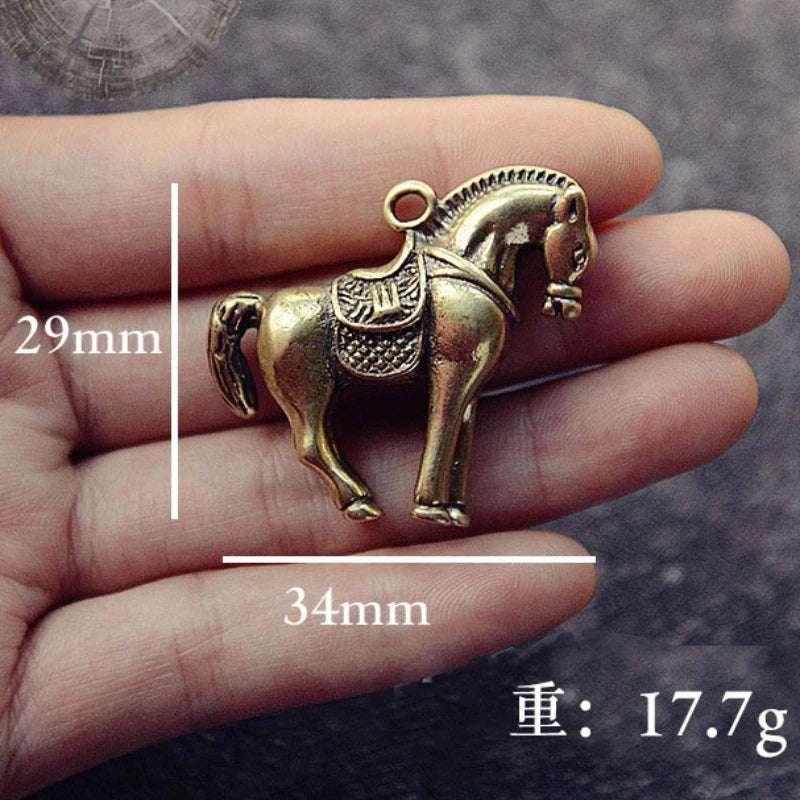 Horses 12 Zodiac Signs Animal Feng Shui Vintage Decoration Brass Stereoscopic Dragon Statue Wealth Prosperity Chinese Style Pendant