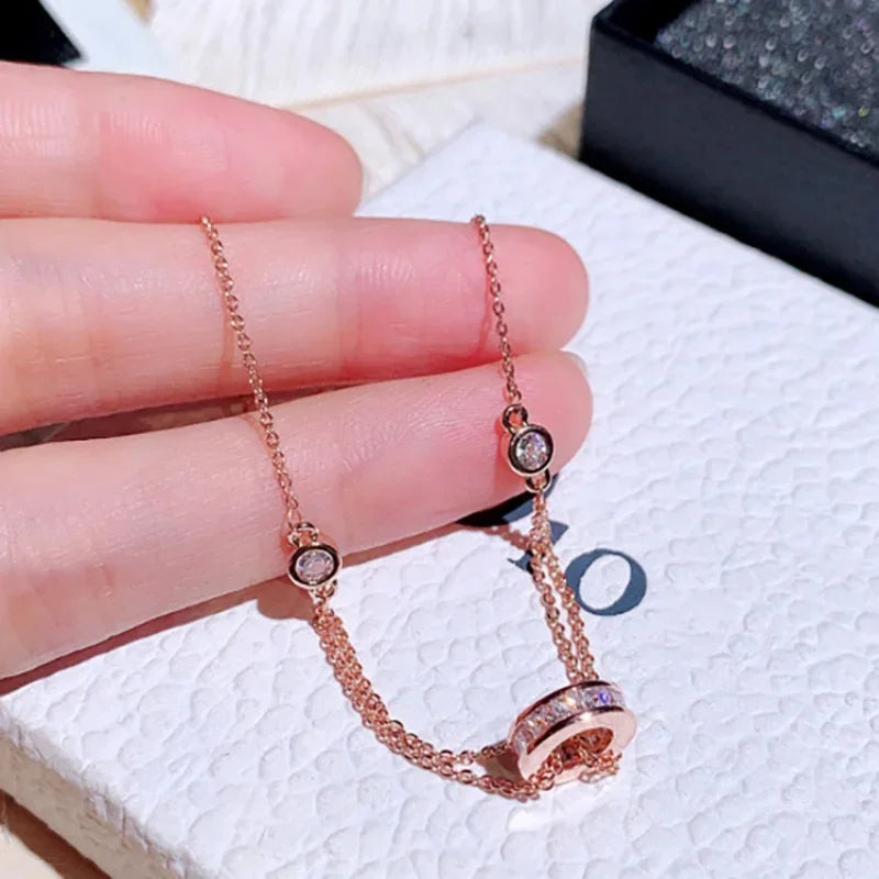 Hand displaying rose gold Super Sparkling Diamond Bracelet with shimmering diamonds, a refined women's fashion jewelry gift.