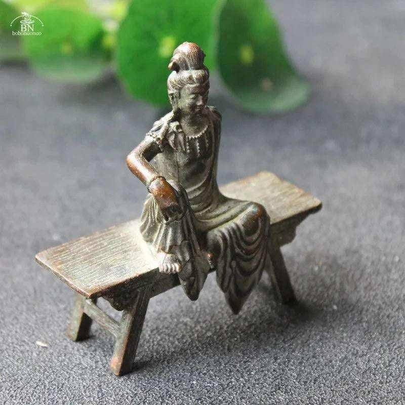 Antique Bronze Guanyin Bodhisattva Statue Feng Shui Home Decor Crafts