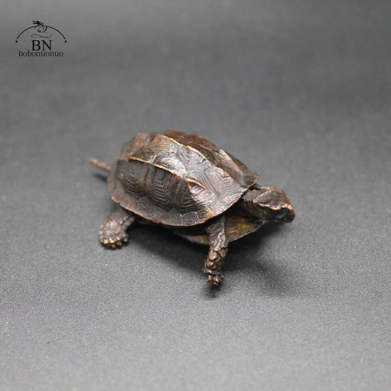 Vintage Copper Bagua Feng Shui Dragon & Turtle Statue with intricate shell detailing, ideal for antique Chinese home decor and desk ornament use.