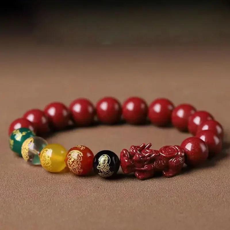 Red FengShui Pixiu Charms Cinnabar Bracelet Lucky Cinnabar Chain Chinese Fengshui Charm Bracelets Jewelry Auspicious Juyun Beads