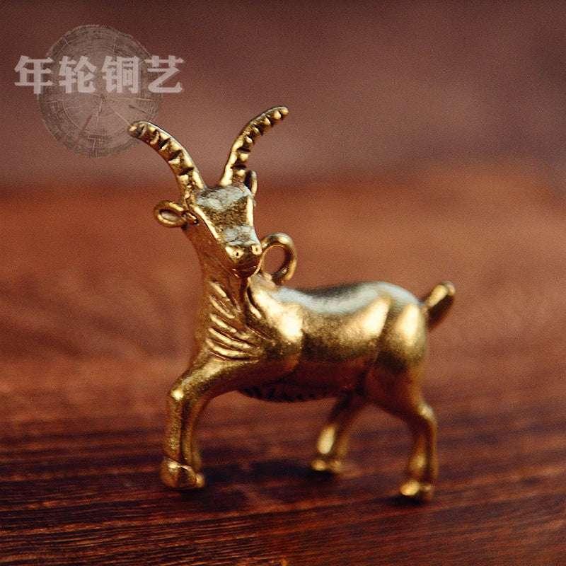 Goat 12 Zodiac Signs Animal Feng Shui Vintage Decoration Brass Stereoscopic Dragon Statue Wealth Prosperity Chinese Style Pendant