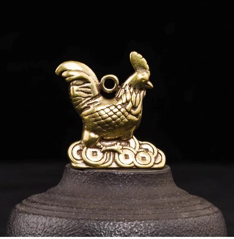 Chicken 12 Zodiac Signs Animal Feng Shui Vintage Decoration Brass Stereoscopic Dragon Statue Wealth Prosperity Chinese Style Pendant
