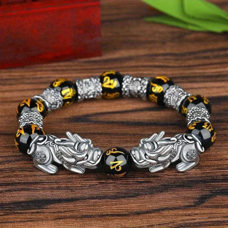 1 Fengshui Pixiu Bracelet Natural Obsidian Stone Beads Bracelets for Women Men Wealth Good Luck Buddha Unisex Wristband Jewelry