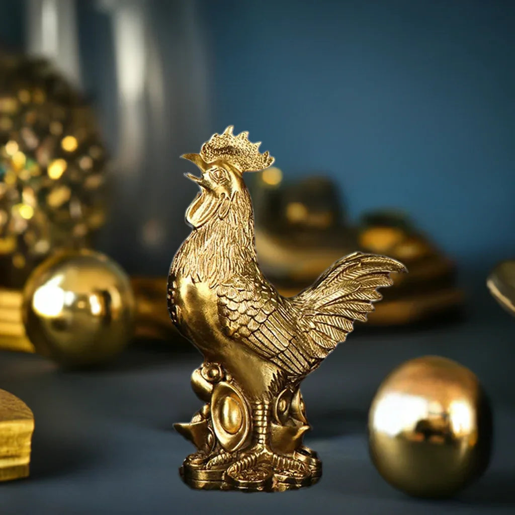 Patung Patung Ayam Ayam Tembaga 1Pc Hiasan Fengshui Bertuah Cina Untuk Kedai Rumah Pejabat Dekorasi Desktop Kraf Tangan