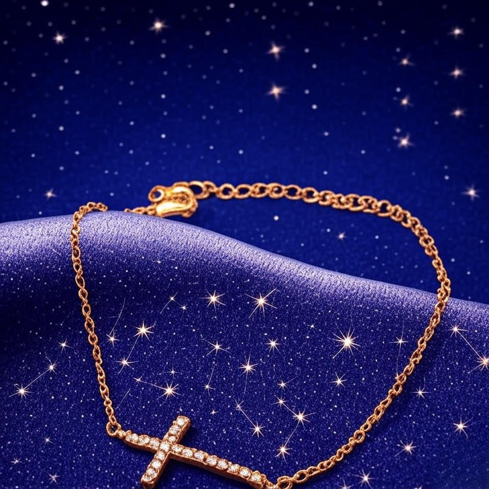 Gold-Plated Crystal Cross Bracelet for Women – Feng Shui Amulet for Protection & Good Luck, Fashion Stainless Steel Religious Jewelry